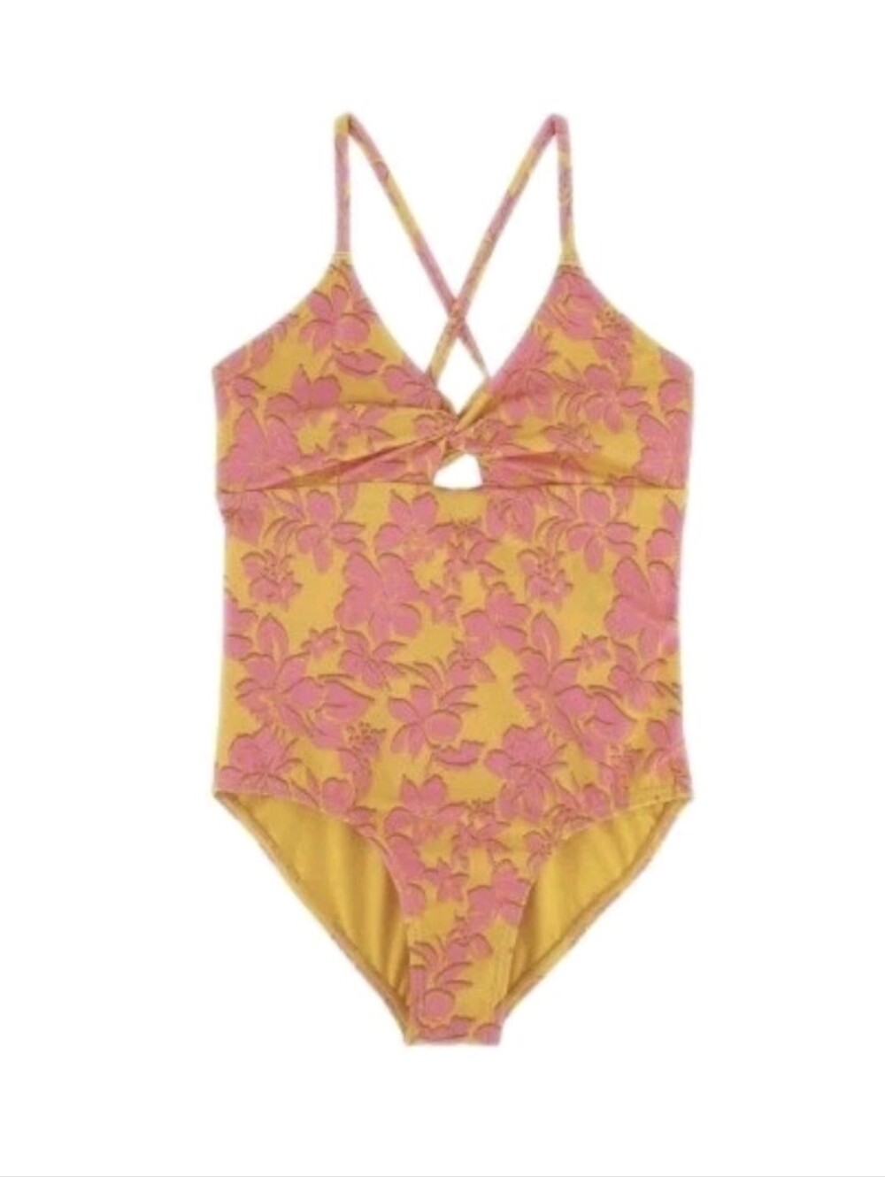 Roxy Island Time Twist Front Swimsuit Golden Rays Girls 12 NWT